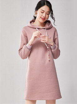 Embroidered Letter Straight Hooded Sweatshirt Dress