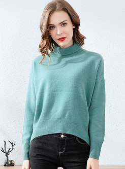 Solid Color High Collar Loose Pullover Sweater