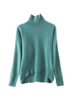 Solid Color High Collar Loose Pullover Sweater