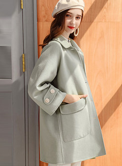 Solid Color Turn Down Collar Loose Overcoat