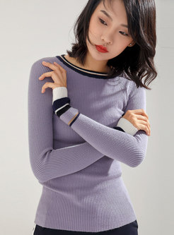 Crew Neck Color-blocked Slim Pullover Sweater