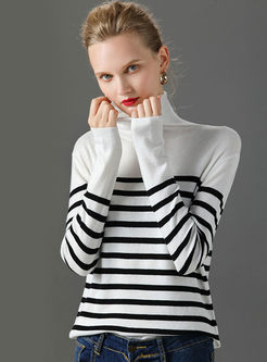 Turtleneck Striped Slim Thin Sweater