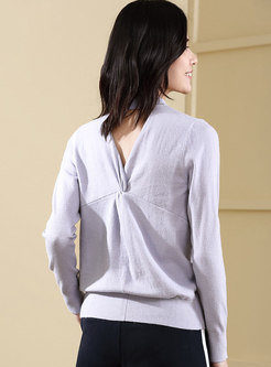 Solid Color Backless Pullover Sweater