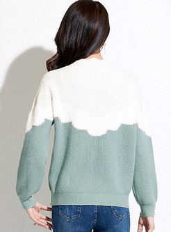 Mock Neck Color-blocked Straight Loose Sweater