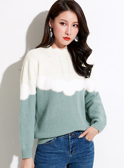 Mock Neck Color-blocked Straight Loose Sweater