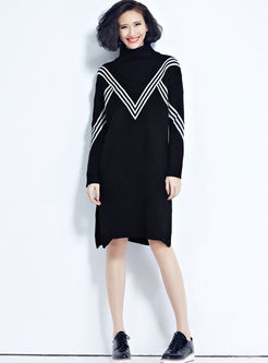 Black Turtleneck Loose Sweater Dress
