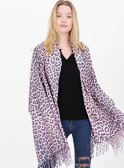 Leopard Faux Cashmere Fringed Scarf
