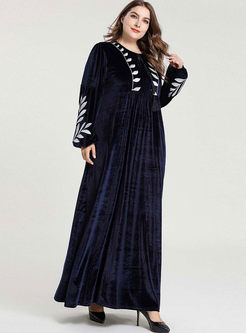 Plus Size Embroidered Velvet Maxi Dress