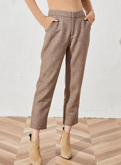 High Waisted Wool Blend Tapered Pants