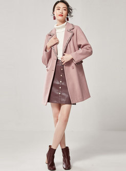 Turn Down Collar Patchwork Wool Blend Peacoat