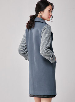 Turn Down Collar Patchwork Straight Wool Blend Peacoat