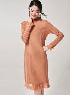 Mock Neck Lace Patchwork Sweater Dress
