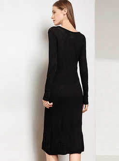 Long Sleeve Slim Sweater Midi Dress