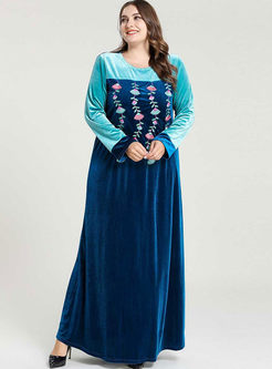 Long Sleeve Patchwork Embroidered Maxi Dress