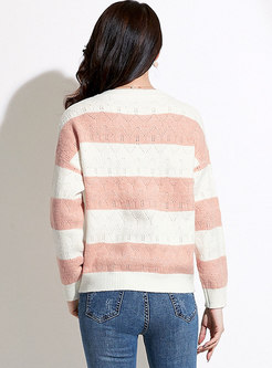 Crew Neck Color-blocked Loose Sweater