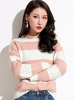 Crew Neck Color-blocked Loose Sweater