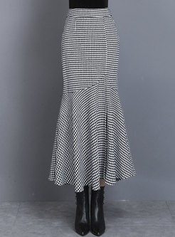 High Waisted Houndstooth Slit Peplum Skirt