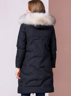 Hooded Straight Down Coat With Fur Collar