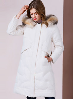 Hooded Straight Down Coat With Fur Collar