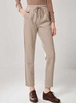 Elastic Waisted Tie Thick Tapered Pants