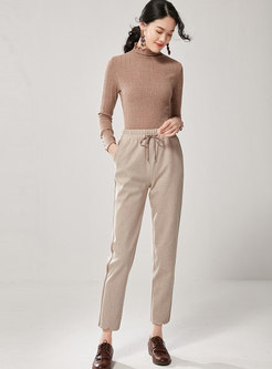 Elastic Waisted Tie Thick Tapered Pants