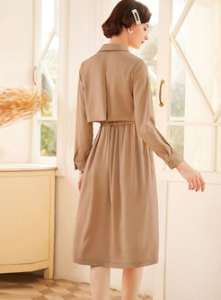 Long Sleeve Pleated Midi Blazer Dress