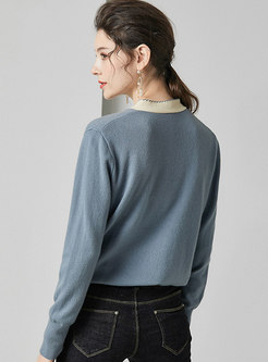 Tie Color-blocked Slim Wool Sweater