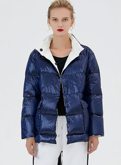 Stand Collar Loose Glossy Puffer Coat