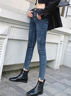 High Waisted Thick Denim Pencil Pants