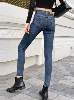 High Waisted Thick Denim Pencil Pants