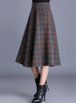 High Waisted Plaid Wool Blend A Line Skirt
