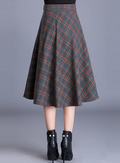 High Waisted Plaid Wool Blend A Line Skirt