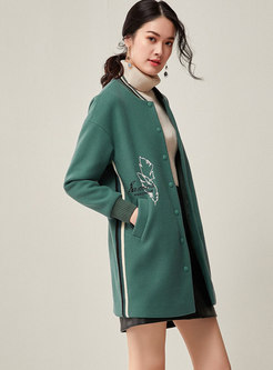 V-neck Patchwork Embroidered Straight Overcoat