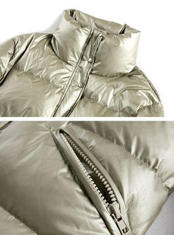 Solid Color Metal Glossy Puffer Coat