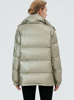 Solid Color Metal Glossy Puffer Coat