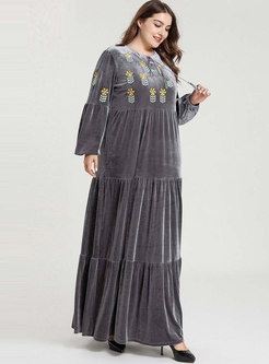 Plus Size Embroidered Pleated Maxi Dress