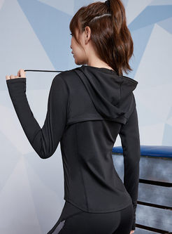 Black Hooded Drawcord Workout Jacket