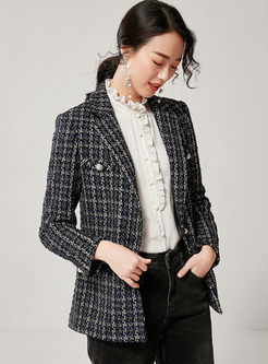 Notched Slim Plaid Tweed Suit Coat
