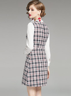 Tweed Patchwork Bowknot A Line Dress