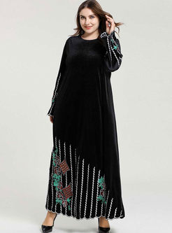 Plus Size Striped Embroidered Maxi Dress