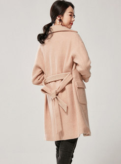 Notched Straight Thick Coat With Belt