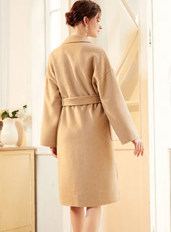 Khaki Loose Double-sided Wool Coat With Belt