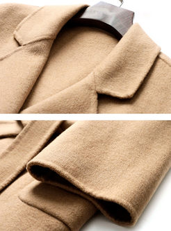 Khaki Loose Double-sided Wool Coat With Belt