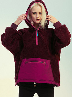 Patchwork Color-blocked Thick Loose Pullover Hoodie