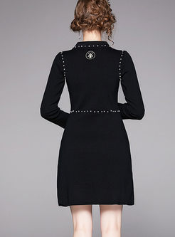 Black Beading Embroidered Bodycon Dress