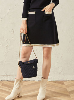 Patchwork Color-blocked A Line Knit Skirt