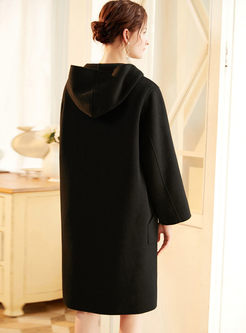 Black Hooded Loose Cashmere Wool Coat