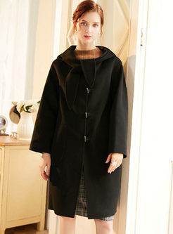 Black Hooded Loose Cashmere Wool Coat