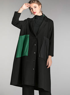 Black Notched Patch Plus Size Coat