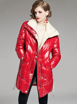 Color-blocked Slim Thick Puffer Coat